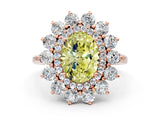 Rose gold Fancy Yellow Oval Cut Halo Cluster Diamond Ring with Pave Band and Four-Prong Setting_12