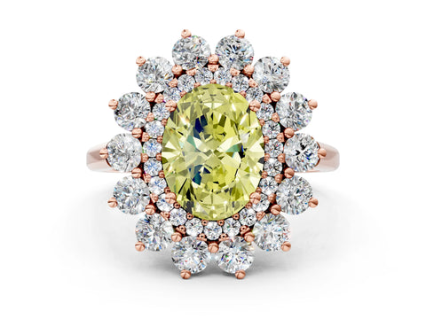 Rose gold Fancy Yellow Oval Cut Halo Cluster Diamond Ring with Pave Band and Four-Prong Setting_12