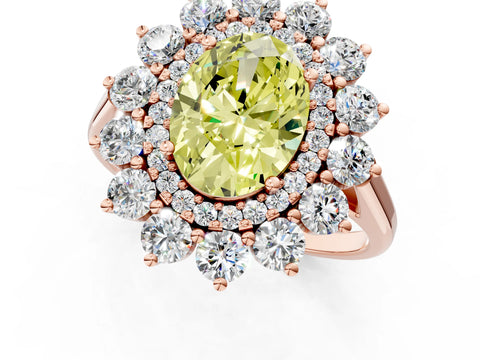 Rose gold Fancy Yellow Oval Cut Halo Cluster Diamond Ring with Pave Band and Four-Prong Setting_13