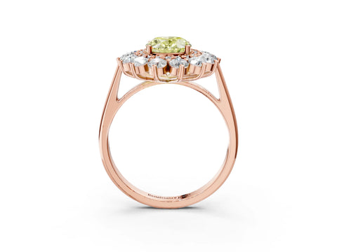 Rose gold Fancy Yellow Oval Cut Halo Cluster Diamond Ring with Pave Band and Four-Prong Setting_15