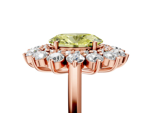 Rose gold Fancy Yellow Oval Cut Halo Cluster Diamond Ring with Pave Band and Four-Prong Setting_17