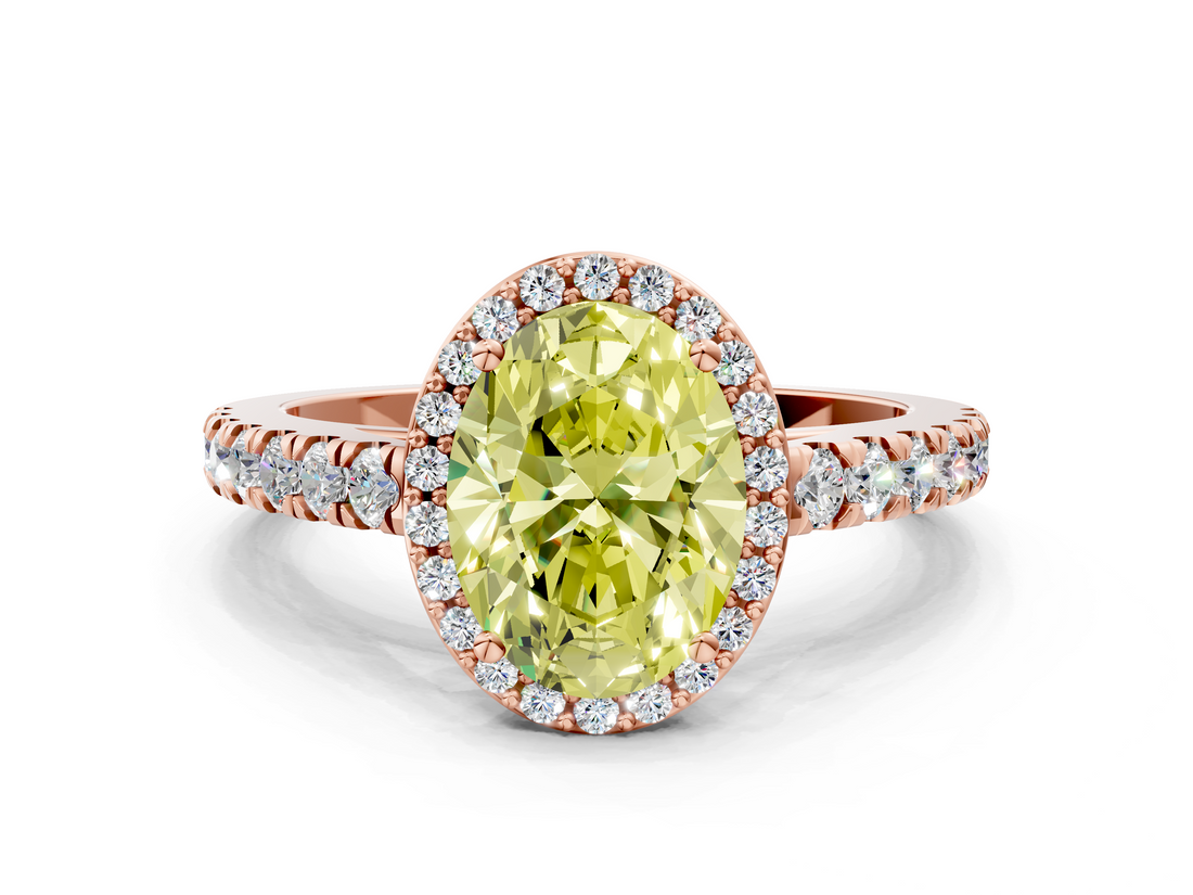 Rose gold Fancy Yellow Oval  Cut Halo Diamond Engagement Ring with Pave Band and Four-Prong Setting_28