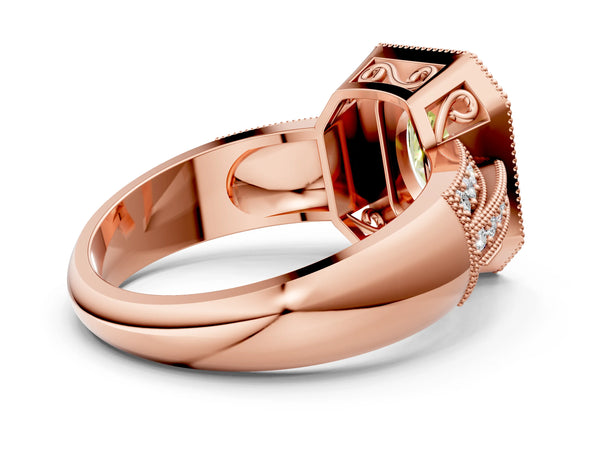 Rose gold Fancy Yellow Oval Cut Halo Diamond Engagement Ring with Pave Split Shank and Four-Prong Setting