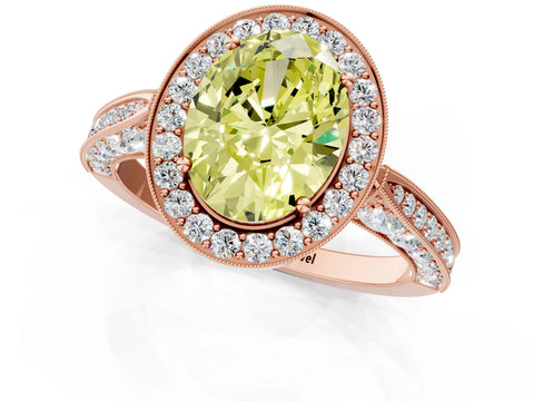 Rose gold Fancy Yellow Oval Cut Halo Diamond Engagement Ring with Split Shank Band and Four-Prong Setting_1
