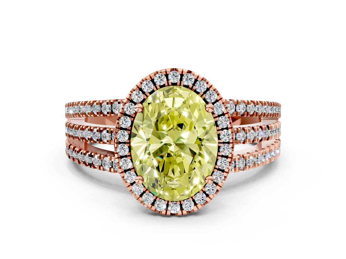 Rose gold Fancy Yellow Oval  Cut Halo Diamond Engagement Ring with Split Shank and Four-Prong Setting_20