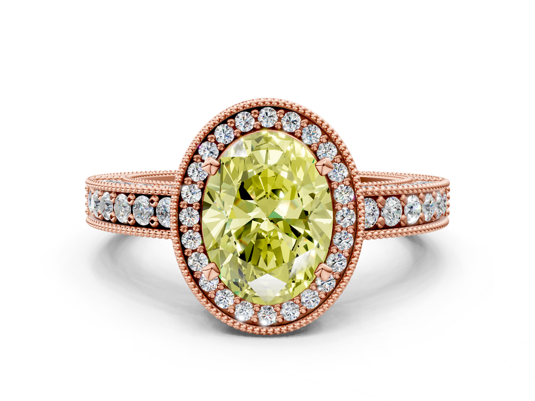 Rose gold Fancy Yellow Oval  Cut Halo Diamond Pave Band Ring with Four-Prong Setting_25