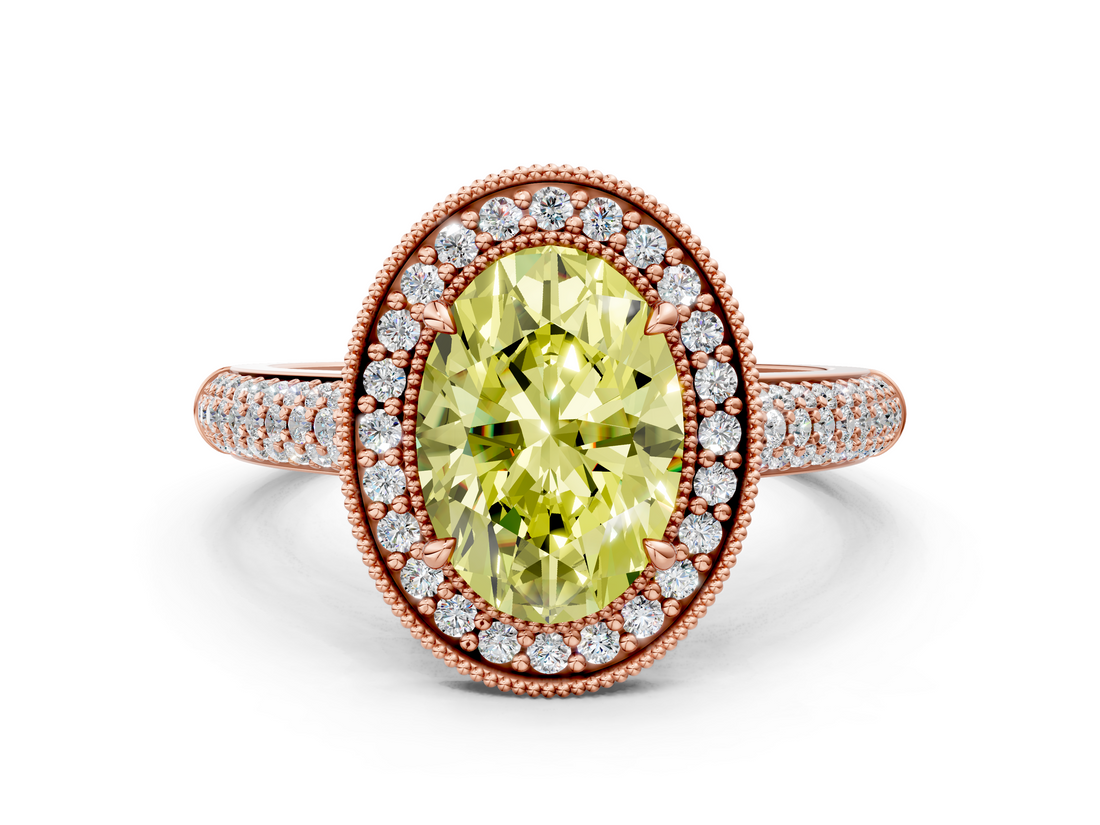 Rose gold Fancy Yellow Oval  Cut Halo Diamond Pave Band with Four-Prong Setting_37