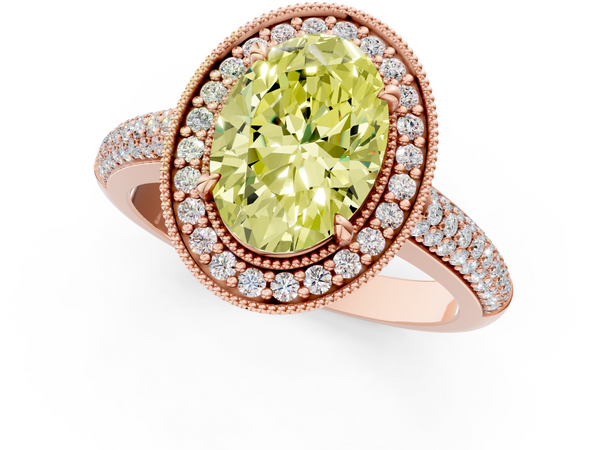 Rose gold Fancy Yellow Oval  Cut Halo Diamond Pave Band with Four-Prong Setting