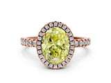 Rose gold Fancy Yellow Oval Cut Halo Diamond Pave Band with Prong Setting