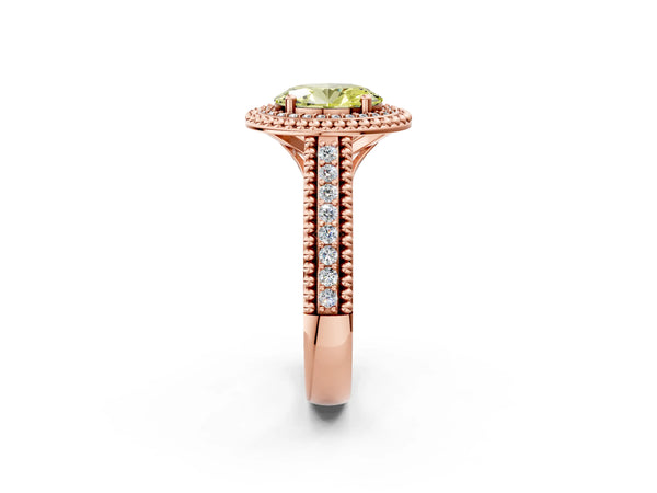 Rose Gold Oval Beaded Halo Engagement Ring Setting for Fancy Yellow Center with Pave
