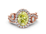 Rose gold Fancy Yellow Oval Cut Halo Diamond Ring with Milgrain and Bezel Accents on a Split Shank Band_12
