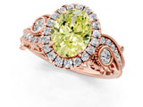 Rose gold Fancy Yellow Oval Cut Halo Diamond Ring with Milgrain and Bezel Accents on a Split Shank Band_13