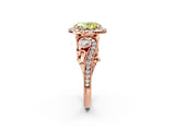 Rose gold Fancy Yellow Oval Cut Halo Diamond Ring with Milgrain and Bezel Accents on a Split Shank Band_14