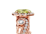Rose gold Fancy Yellow Oval Cut Halo Diamond Ring with Milgrain and Bezel Accents on a Split Shank Band_17
