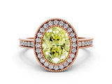 Rose gold Fancy Yellow Oval  Cut Halo Diamond Ring with Pavé Band and Milgrain Prong Setting_32