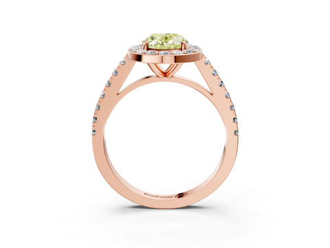 Rose gold Fancy Yellow Oval Cut Halo Diamond Ring with Pavé Band and Three-Prong Setting_3
