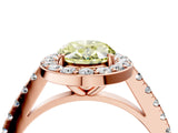 Rose gold Fancy Yellow Oval Cut Halo Diamond Ring with Pavé Band and Three-Prong Setting_4