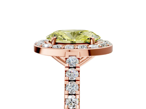 Rose gold Fancy Yellow Oval Cut Halo Diamond Ring with Pavé Band and Three-Prong Setting_5