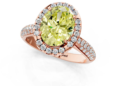 Rose gold Fancy Yellow Oval Cut Halo Diamond Ring with Pavé Band_1