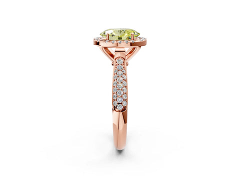 Rose gold Fancy Yellow Oval Cut Halo Diamond Ring with Pavé Band_2