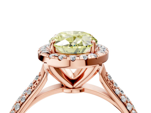 Rose gold Fancy Yellow Oval Cut Halo Diamond Ring with Pavé Band_4