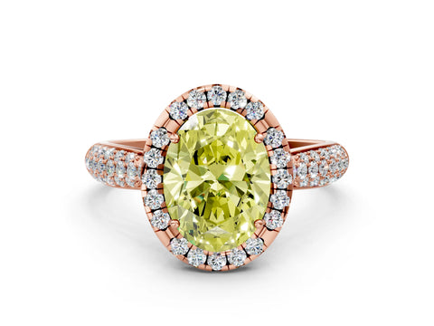 Rose gold Fancy Yellow Oval Cut Halo Diamond Ring with Pavé Band