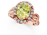 Rose gold Fancy Yellow Oval  Cut Halo Diamond Ring with Scrollwork Band and Four-Prong Setting_134