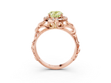 Rose gold Fancy Yellow Oval  Cut Halo Diamond Ring with Scrollwork Band and Four-Prong Setting_136
