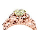 Rose gold Fancy Yellow Oval  Cut Halo Diamond Ring with Scrollwork Band and Four-Prong Setting_137