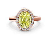 Rose gold Fancy Yellow Oval Cut Halo Diamond Ring with Solitaire Band and Prong Setting