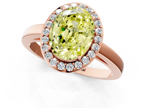Rose gold Fancy Yellow Oval Cut Halo Diamond Ring with Solitaire Band and Prong Setting_1