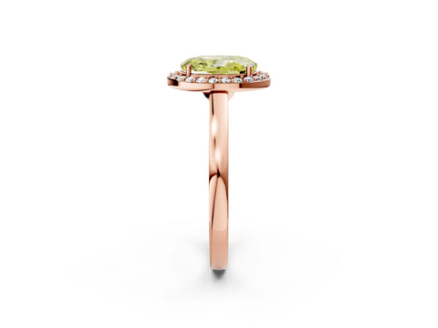 Rose gold Fancy Yellow Oval Cut Halo Diamond Ring with Solitaire Band and Prong Setting_2
