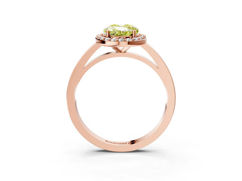 Rose gold Fancy Yellow Oval Cut Halo Diamond Ring with Solitaire Band and Prong Setting_3