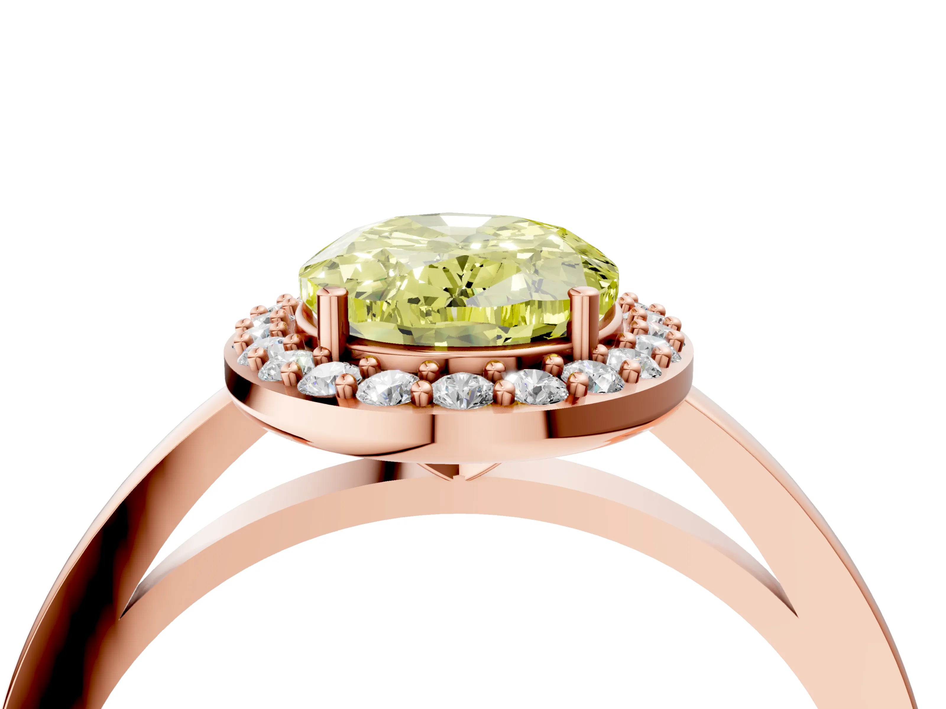 Rose gold Fancy Yellow Oval Cut Halo Diamond Ring with Solitaire Band and Prong Setting_4
