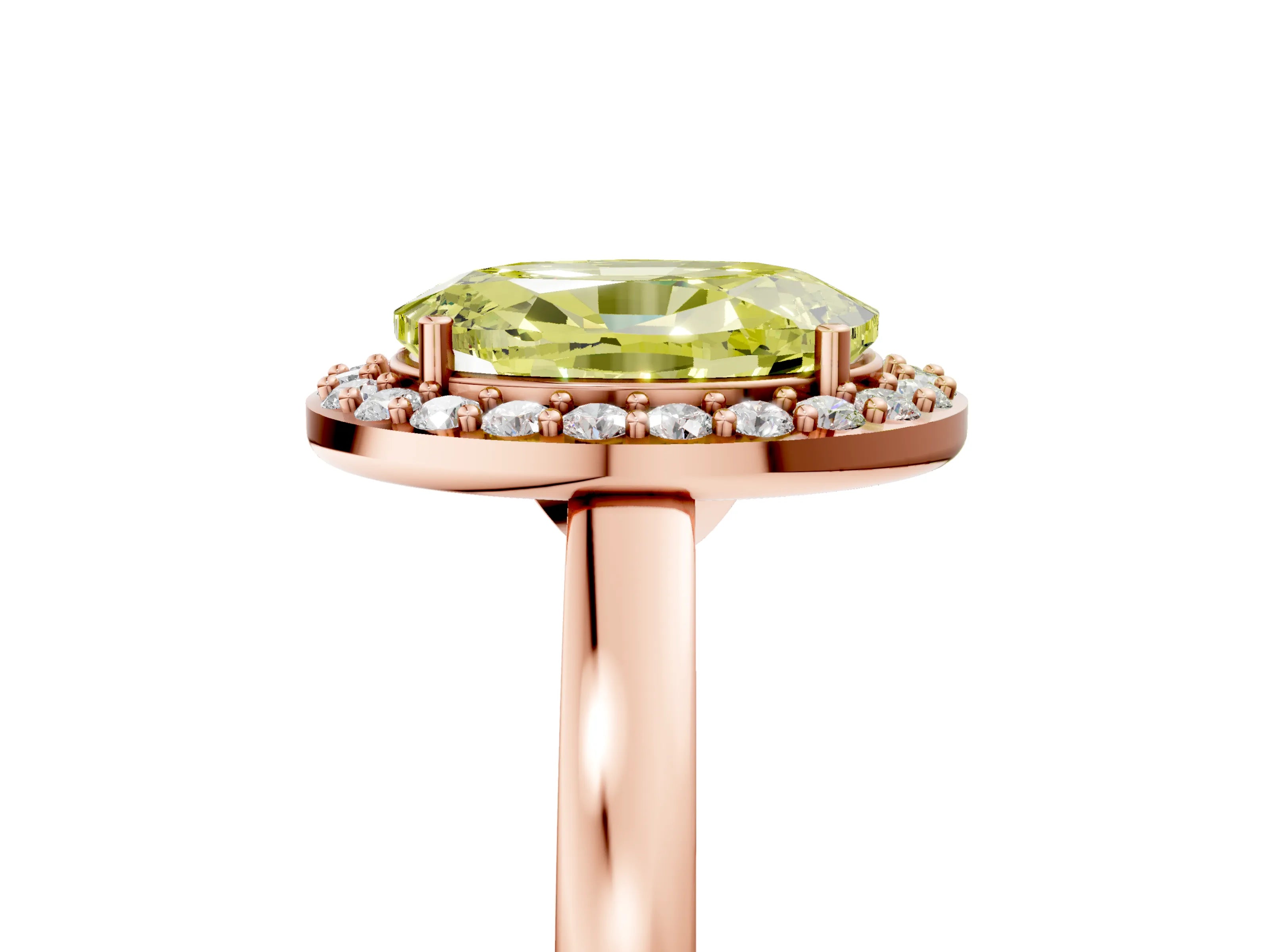 Rose gold Fancy Yellow Oval Cut Halo Diamond Ring with Solitaire Band and Prong Setting_5