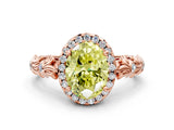 Rose gold Fancy Yellow Oval Cut Halo Diamond Solitaire with Filigree Band and Four-Prong Setting_12