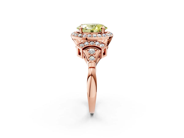 Rose Gold Oval Halo Engagement Ring Setting for Fancy Yellow Center with Arched Pave