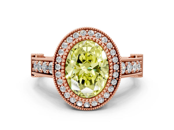 Rose Gold Oval Vintage Bezel Halo Engagement Ring Setting for Fancy Yellow Center