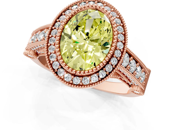 Rose Gold Oval Vintage Bezel Halo Engagement Ring Setting for Fancy Yellow Center