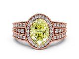 Rose gold Fancy Yellow Oval Cut Halo Diamond Split Shank Ring with Prong Setting