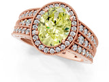 Rose gold Fancy Yellow Oval Cut Halo Diamond Split Shank Ring with Prong Setting_1