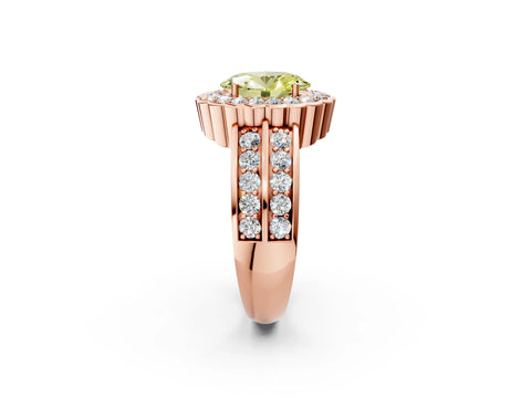 Rose gold Fancy Yellow Oval Cut Halo Diamond Split Shank Ring with Scalloped Prong Setting_2