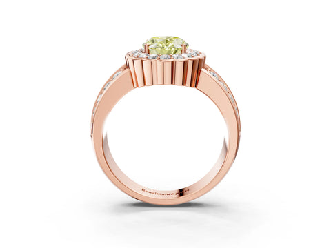 Rose gold Fancy Yellow Oval Cut Halo Diamond Split Shank Ring with Scalloped Prong Setting_3