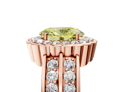 Rose gold Fancy Yellow Oval Cut Halo Diamond Split Shank Ring with Scalloped Prong Setting_5