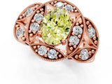 Rose gold Fancy Yellow Oval Cut Halo Milgrain Diamond Engagement Ring with Leaf Band and Four-Prong Setting_1