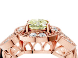 Rose gold Fancy Yellow Oval Cut Halo Milgrain Diamond Engagement Ring with Leaf Band and Four-Prong Setting_4