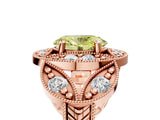 Rose gold Fancy Yellow Oval Cut Halo Milgrain Diamond Engagement Ring with Leaf Band and Four-Prong Setting_5