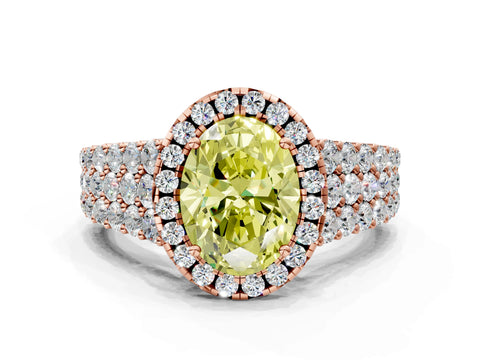 Rose gold Fancy Yellow Oval Cut Halo Pavé Diamond Engagement Ring with Split Shank and Four-Prong Setting_3