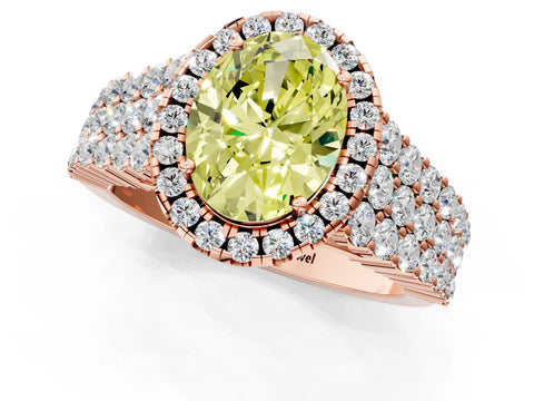 Rose gold Fancy Yellow Oval Cut Halo Pavé Diamond Engagement Ring with Split Shank and Four-Prong Setting_4