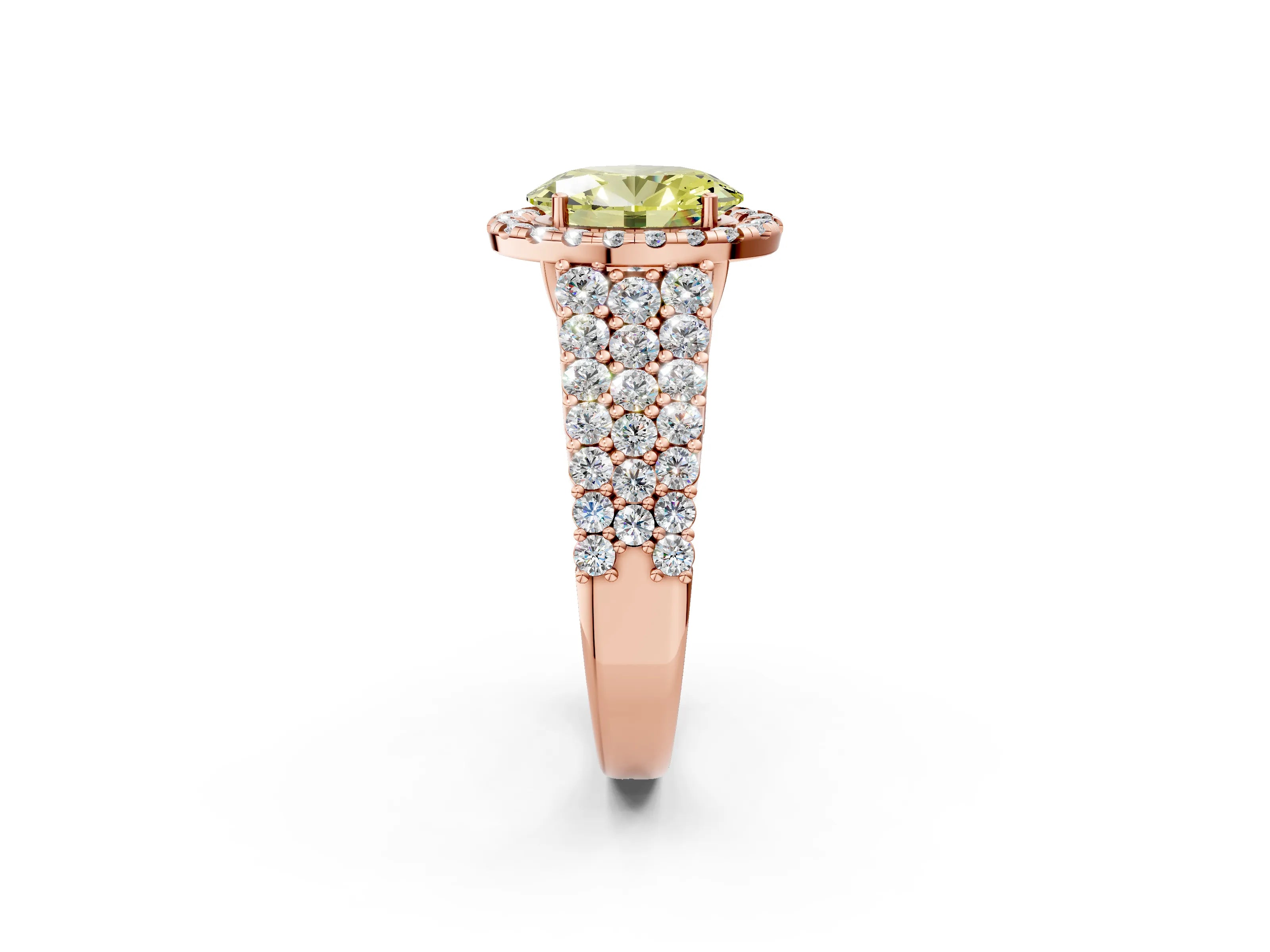 Rose gold Fancy Yellow Oval Cut Halo Pavé Diamond Engagement Ring with Split Shank and Four-Prong Setting_5